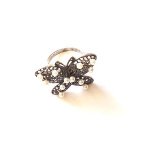 925 FAS Sterling Silver Butterfly Pearl Marcasite Ring